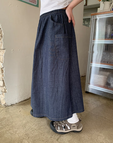 Fico Banding Cargo Denim Long Skirt